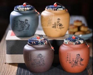《四大美女茶葉罐》宜興紫砂壺手工紫泥，段泥，紅清水泥，天青泥茶壺具